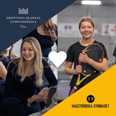 Två bilder på elever med ett hjärta i mitten som visar ihopslagningen mellan Drottning blanka och Hagströmska.
